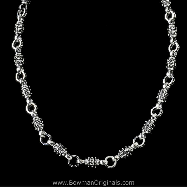 Sterling Silver Thor Chain Link Necklace by Bowman Originals with 3/8-inch handmade links, front view