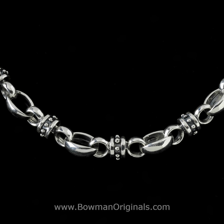 Lady Godiva Chain Link Layering Handmade Necklace. Sterling Silver. 5/16 inch wide links by Bowman Originals, detail view
