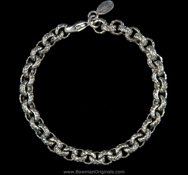 Leaf Chain Link Stackable Bracelet in sterling silver, handcrafted by Bowman Originals in Sarasota, Florida.
