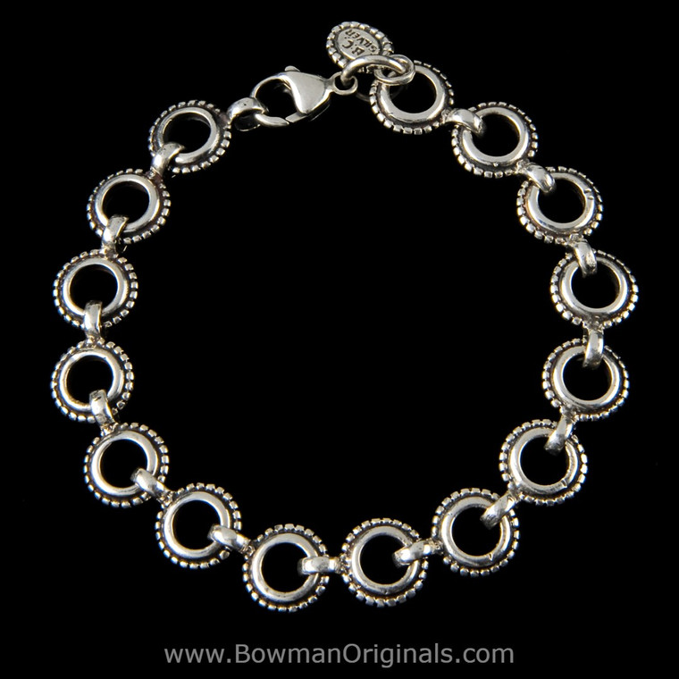 Sterling Silver Chain Link Stackable Rowan Bracelet, 3/8 inch (10mm) wide, Handmade by Bowman Originals, full view