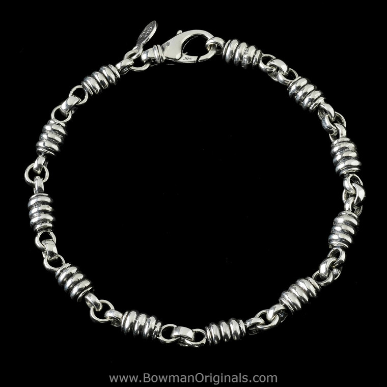 Sterling Silver Chain Link Stacking Equinox Bracelet, 1/4 inch (6.5mm) wide, Handmade by Bowman Originals, Sarasota, Florida, full view
