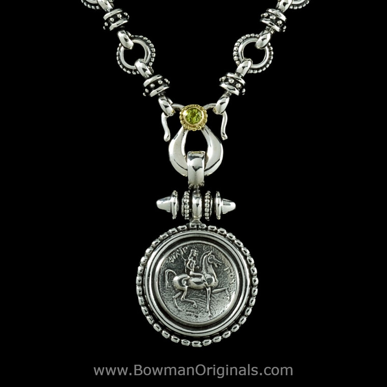 Lady Godiva Peridot chain link necklace in Sterling Silver and 18k Gold by Bowman Originals, Sarasota, Fl. USA
