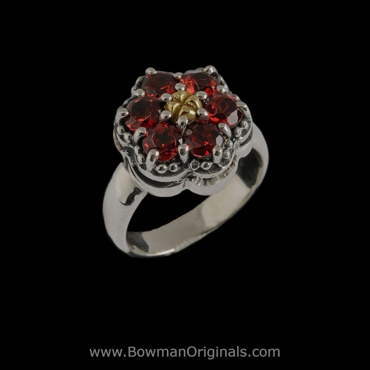 Handmade Sterling Silver and 18k Gold Almandine Garnet Cluster Ring by Bowman Originals, Sarasota