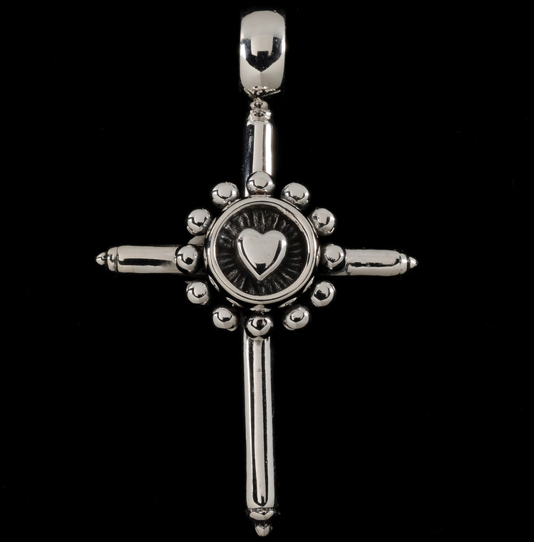 Show your love of faith with this handcrafted cross. Handmade Sterling Silver Heart Cross Pendant by Bowman Originals, artisan-crafted in Sarasota, Florida, featuring round bail and signature hallmark.