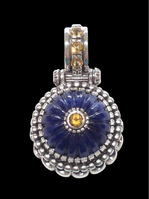 Sodalite Pendant with silver gold and citrine handmade by Bowman Originals, USA