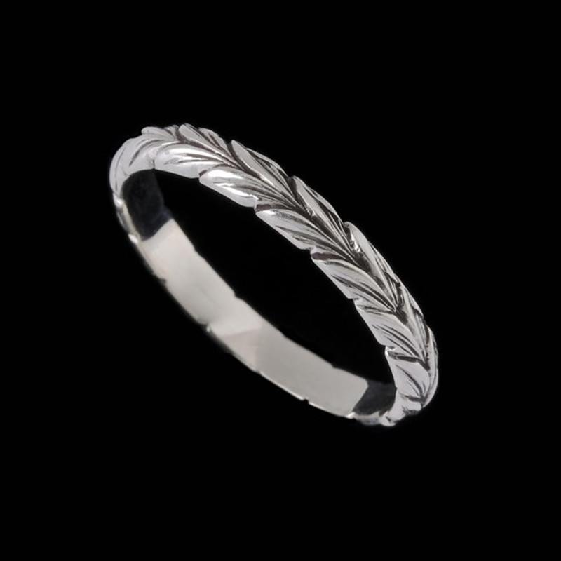 Narrow Leaf Wedding Ring Band custom handmade engraved by Bowman Originals, Sarasota, 941-302-9594.