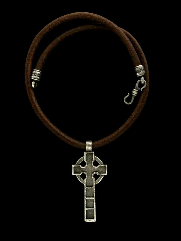 Celtic Cross Necklace in Silver and Leather by Bowman Originals, USA