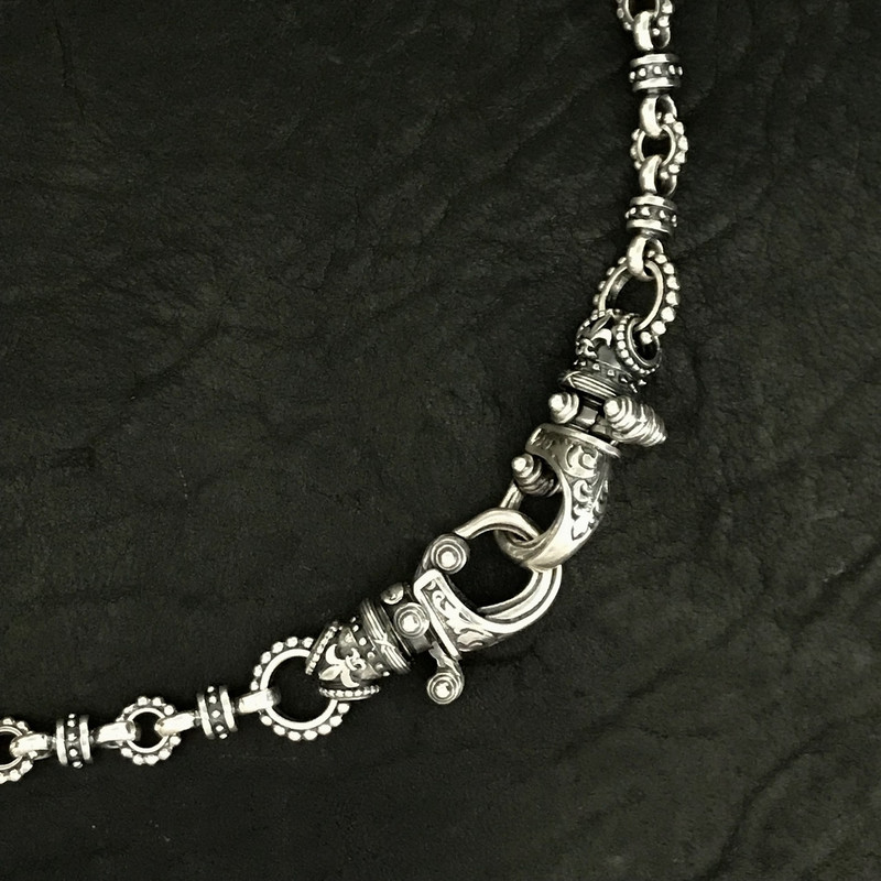 Sterling Silver handmade beaded link chain with two "Hooks" by Bowman Originals, Sarasota, 941-302-9594