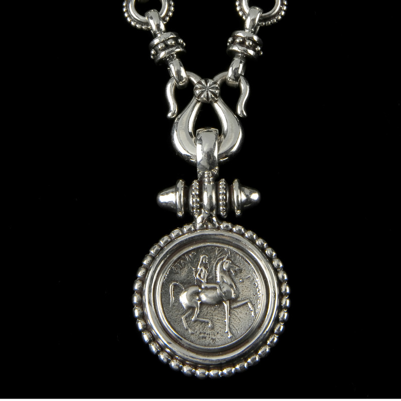 Lady Godiva Necklace beaded pendant handmade in Sterling Silver by Bowman Originals, 941-302-9594.