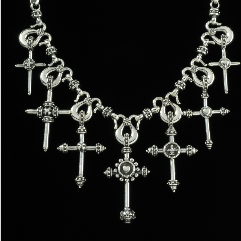 Seven Cross Necklace handmade in Sterling Silver by Bowman Originals, USA