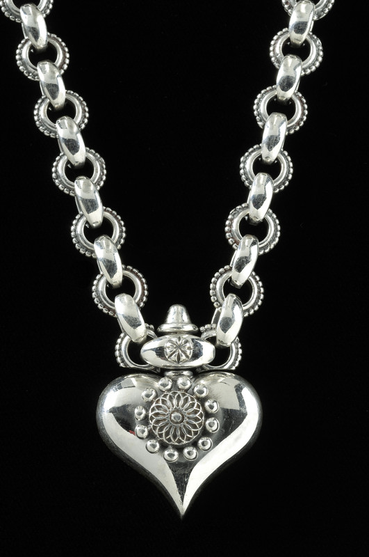 Link chain handmade in Sterling Silver with Heart by Bowman Originals, Sarasota, 941-302-9594.