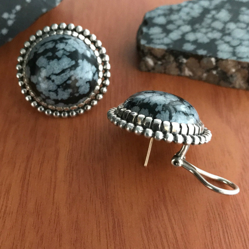 Silver and Obsidian Earrings handmade by Bowman Originals, Sarasota, 941-302-9594.