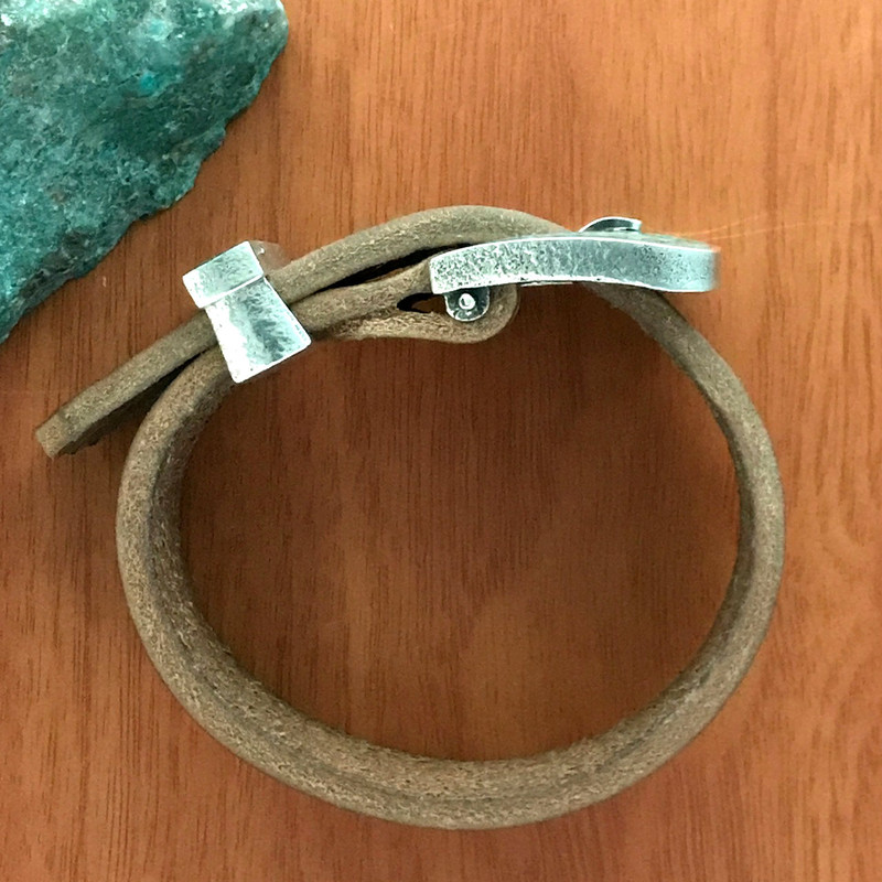 Belt Buckle Bracelet, Silver, Chrysocola, Natural Leather