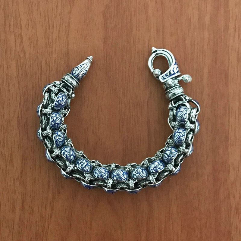 Rolled Laurel Leaf "Hook" Bracelet, Silver, Enamel, handmade by Bowman Originals, Downtown Sarasota, 941-302-9594