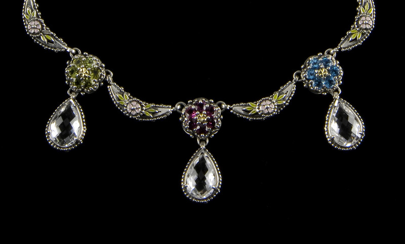 Silver, Gold, Enamel and Gemstone necklace handmade by Bowman Originals, Sarasota, 941-302-9594.