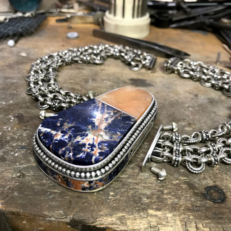 Assembling the Sodalite and Alabaster Necklace