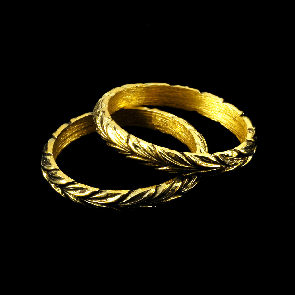 Leaf Ring Bands 18k Gold Antique Finish BowmanOriginals