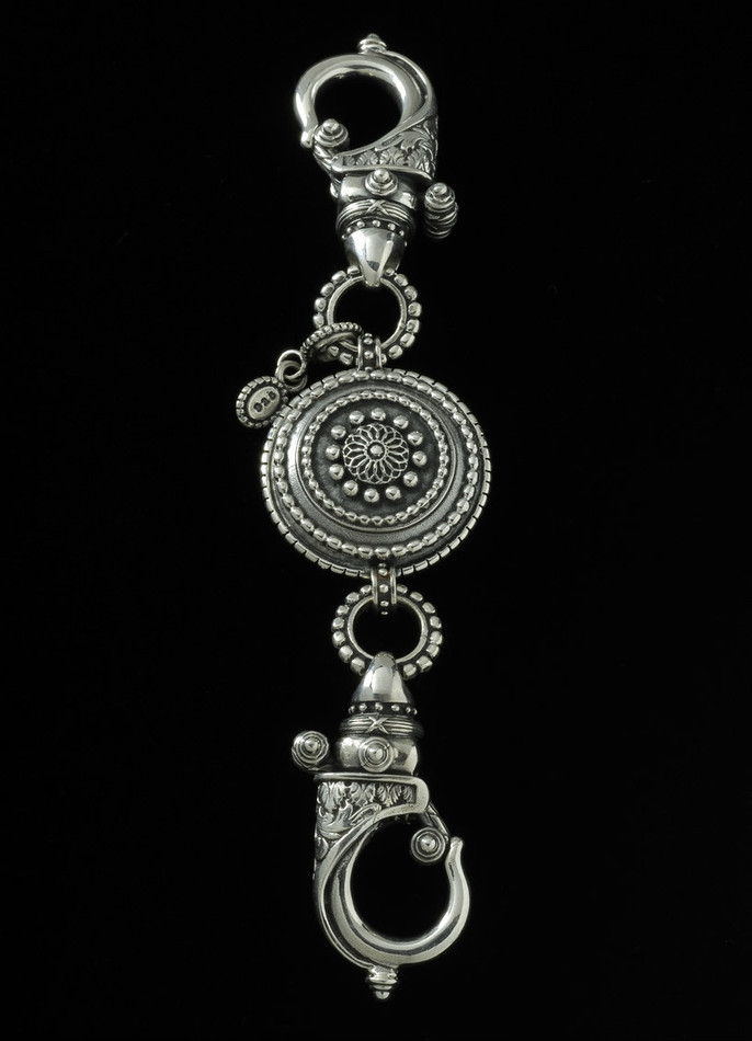 Keychain Sterling Silver Two Hooks Sundial Medallion BowmanOriginals