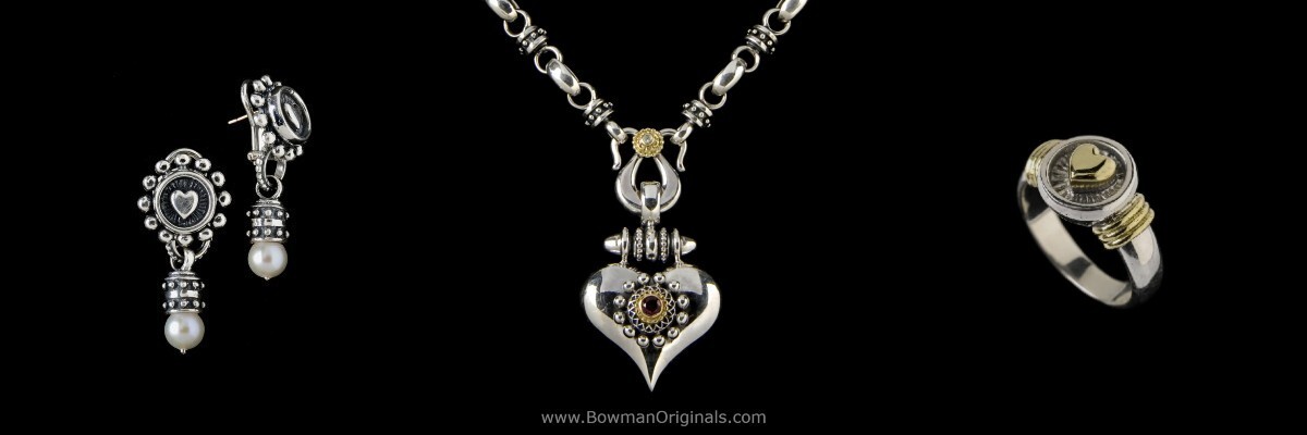 Artisan Handmade Heart Collection in Sterling Silver, 18k Gold, Enamel and Gemstones by Ned Bowman of Bowman Originals