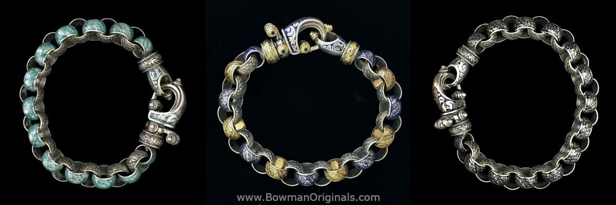 artisan-hook-bracelet-collection-handmade-in-sterling-silver-18k-gold-and-vitreous-enamel-by ned-bowman-of-bowman-originals