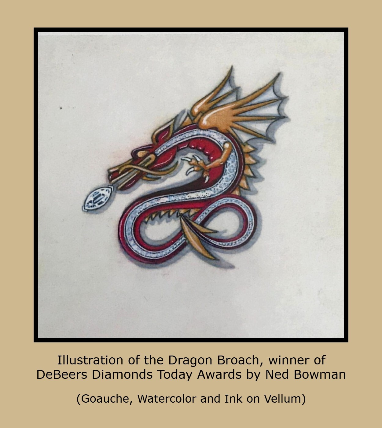 Dragon Broach Illustration by Ned Bowman, winner DeBeers Diamonds Today Awards
