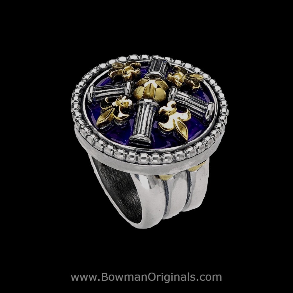 Handmade Sterling Silver and 18k Gold ring with cobalt blue vitreous enamel from the All Rings Collection by Bowman Originals