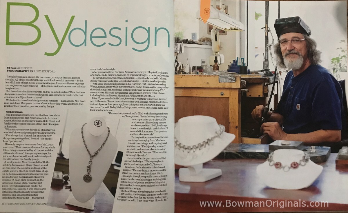 Article featuring the handmade jewelry by Bowman Originals
