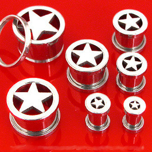 00g 00 Gauge STEEL STAR SCREW ON PLUGS tunnel ear flesh gauges men women 10mm earrings