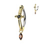 Gold Sword with Black Gem Steel Belly Button Ring Dangle Bar Naval Navel 14g 1/2" Low Profile Hinged Clicker