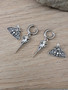 Celestial Moth & Bird Skull Earrings – Interchangeable Silver Charm Hoops, Gothic Oddity Jewelry