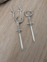 Gothic Sword Hoop Earrings with Celestial Star Charms, Interchangeable 316L Surgical Steel Jewelry