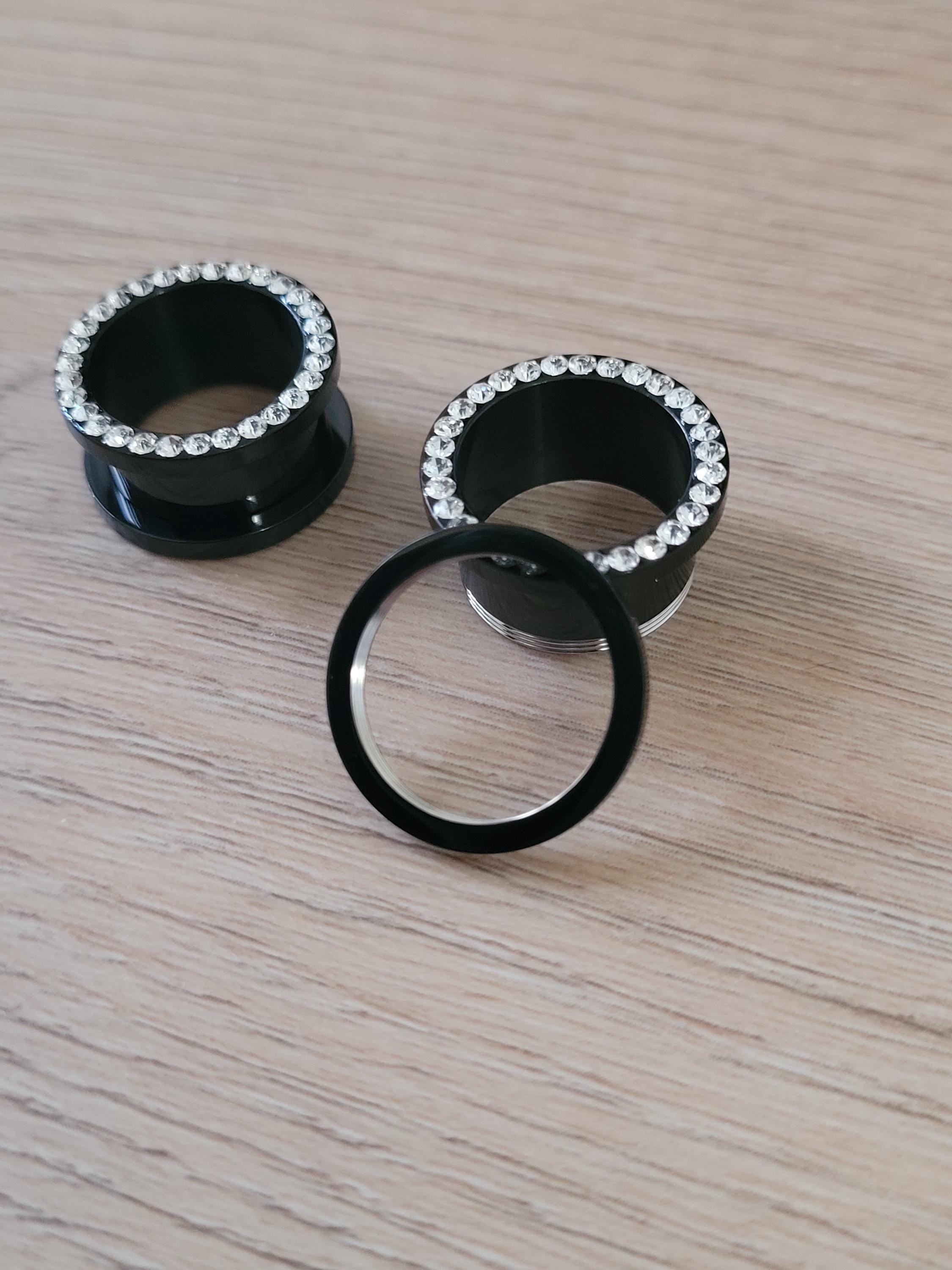 Anodized Black Surgical Steel Double Flare Tunnels - 1 Inch (25mm) Plugs, 1 Pair - View #5