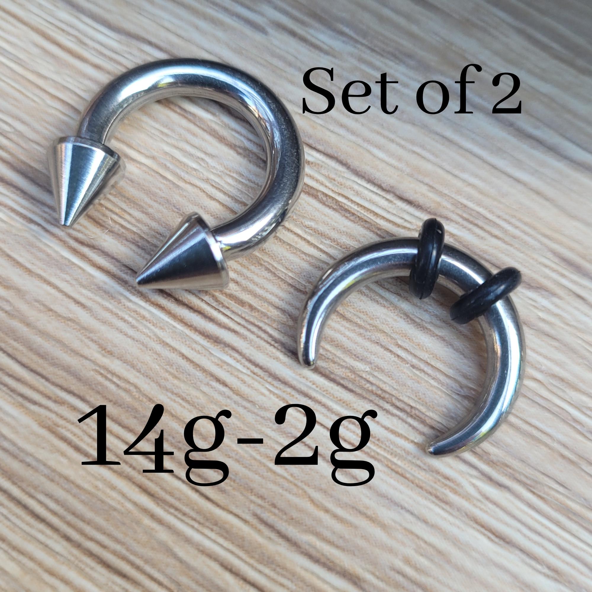 Set of 2 Silver Spike Cone Horseshoe Pincher Circular Barbell 316