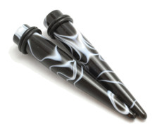 Pair 0G-14g Black Marble Tapers Ear gauges 8mm 6m 5mm 4mm 3mm 2.4mm 2mm 1.4mm