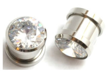 1/2" 12mm Pair Surgical Steel CZ Gem Screw Fit Steel Tunnels Ear Plugs Gauges