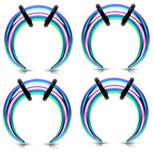 Set of 4 Rainbow Steel Pinchers for Septum Stretching Kit Ears Tapers Horseshoe Gauges 00g 0g 1g 2g 4g 6g 8g 10g 12g 14g