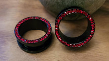 Pair Black Titanium Clear Red Gem Screw Gauges Tunnels Steel Ear Plugs diamond 