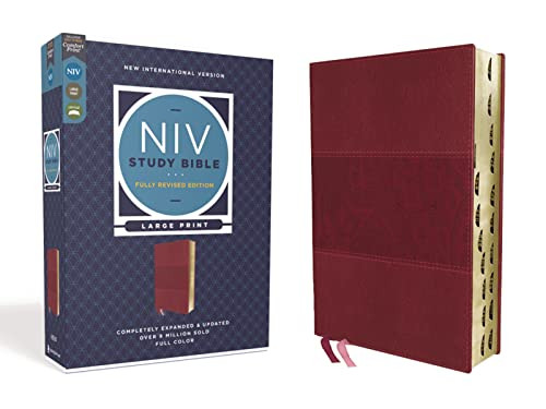 NIV Study Bible, Fully Revised Edition, Large Print, Leathersoft, Burgundy, Red Letter, Thumb Indexed, Comfort Print By Kenneth L. Barker - Imitation Leather