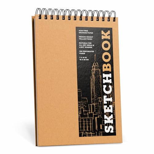 Sketchbook 7 X 10 FlipTop Landscape Kraft Spiral Hardcover Mixed Media Sketchbook for Drawing: Acid-Free Quality Paper (128 Pages) By Union Square & Co - Spiral