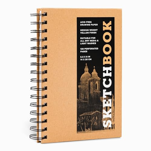 Sketchbook 5.5 X 8 Kraft Spiral Hardcover Mixed Media Sketchbook for Drawing: Acid-Free Quality Paper (128 Pages) By Union Square & Co - Spiral