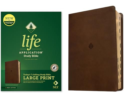 NLT Life Application Study Bible, Third Edition, Large Print (Leatherlike, Rustic Brown Leaf, Indexed, Red Letter) By Tyndale - Imitation Leather