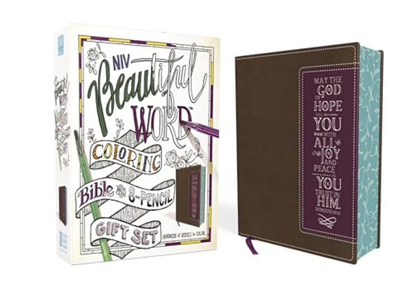 Niv, Beautiful Word Coloring Bible and 8-Pencil Gift Set, Leathersoft, Brown: Hundreds of Verses to Color By Zondervan - Imitation Leather