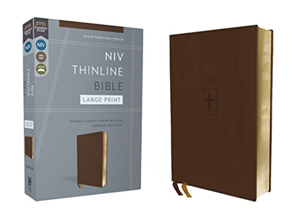 Niv, Thinline Bible, Large Print, Leathersoft, Brown, Red Letter, Comfort Print By Zondervan - Imitation Leather