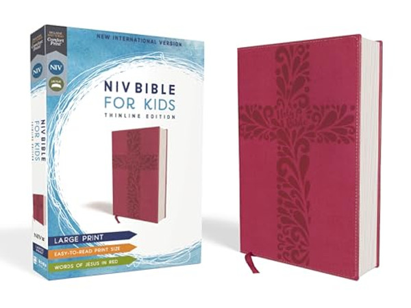 Niv, Bible for Kids, Large Print, Leathersoft, Pink, Red Letter, Comfort Print: Thinline Edition By Zondervan - Leather