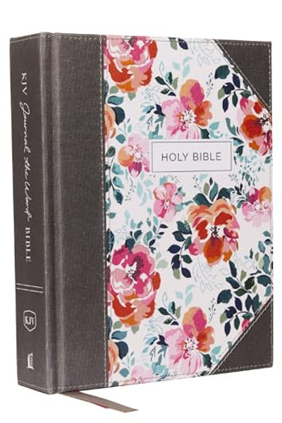 KJV, Journal the Word Bible, Cloth Over Board, Pink Floral, Red Letter Edition, Comfort Print: Reflect, Journal, or Create Art Next to Your Favorite V By Thomas Nelson - Hardcover
