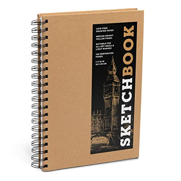 Sketchbook 7 X 10 Kraft Spiral Hardcover Mixed Media Sketchbook for Drawing: Acid-Free Quality Paper (128 Pages) By Union Square & Co - Hardcover