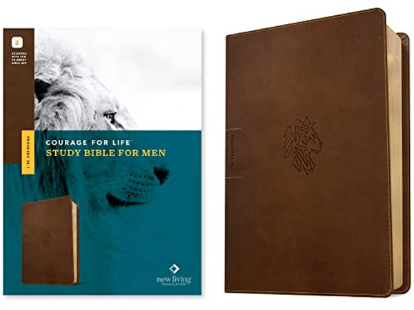 NLT Courage for Life Study Bible for Men, Filament Enabled (Leatherlike, Rustic Brown Lion) By Tyndale - Imitation Leather