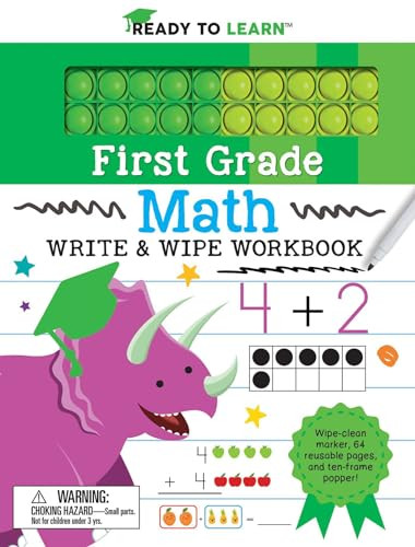 Ready to Learn: First Grade Math Write & Wipe Workbook with Popper By Editors of Silver Dolphin Books - Spiral