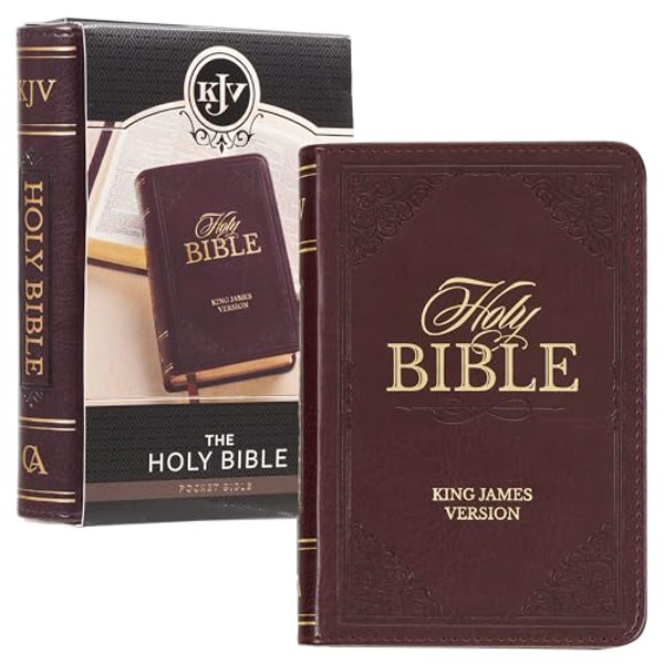 KJV Holy Bible, Mini Pocket Size, Faux Leather Red Letter Edition - Ribbon Marker, King James Version, Burgundy By Christian Art Gifts - Leather