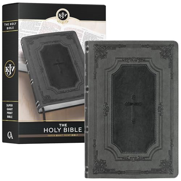 KJV Holy Bible, Super Giant Print Faux Leather Red Letter Edition - Thumb Index & Ribbon Marker, King James Version, Gray/Black By Christian Art Gifts - Leather